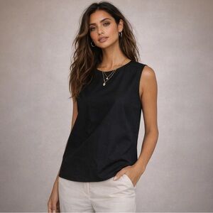 Jupe by Jackie Hand Embroidered Black Cotton Sleeveless Top XS